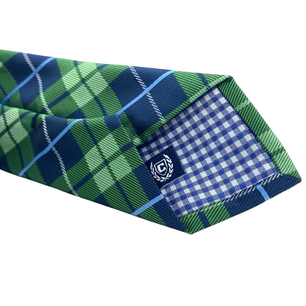 Chaps Boys Parker Blue Green Plaid Tie New